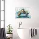 CHAOSETKEN Sea Turtle Bathroom Wall Decor Funny Sea Turtle in Bathtub Wall Art Ocean Animal Picture Prints Coastal Theme Canvas Unframed (12.00" x 18.00")