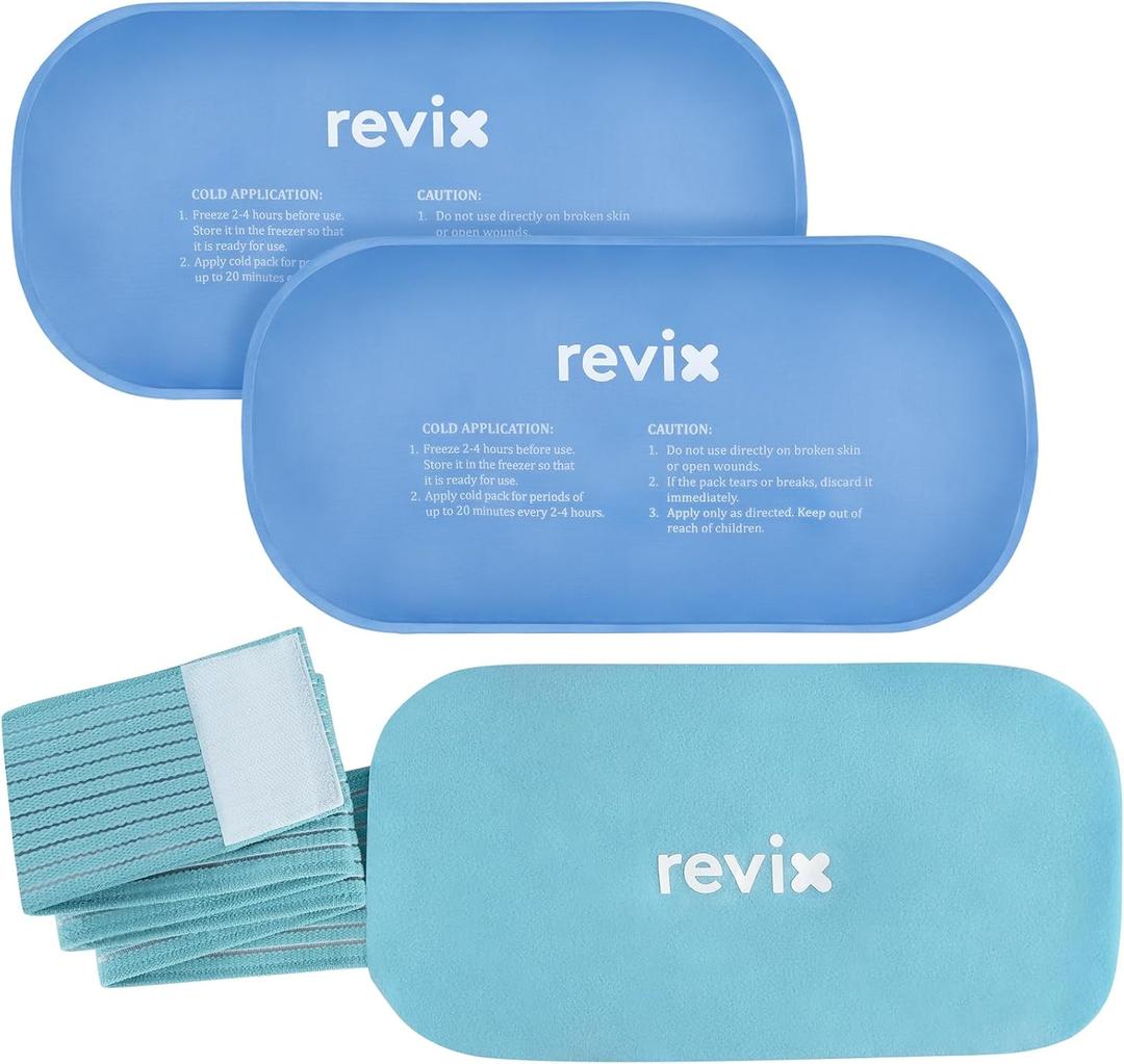 REVIX Cold Packs for Injuries, 2 Gel Packs, Soft and Flexible Hot & Cold Compress Large Ice Pack Wraps for Back, Knee, Leg and Ankle, Enhancing Comfort and Soothing Fatigue, 12" x 6" (Blue)