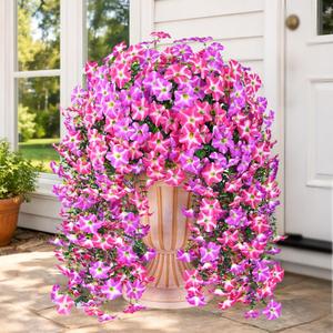 Realistic Artificial Flowers for Outdoors, 2 PCS Full UV Resistant Artificial Outdoor Flowers, Large Size Faux Flowers for Outdoor planters Fake Hanging Flowers Plants for Porch, Front Door, Garden