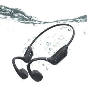 Swimming Headphones-Bone Conduction Headphones, IP68 Waterproof Built-in MP3 Player 32G Memory, Underwater Swimming Bluetooth V6.0 Headset, Wireless Open Earphones, for Running, Cycling (Black)