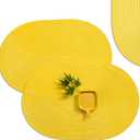 AHHFSMEI Placemats Set of 4 for Dining Table Washable Woven Vinyl Non-Slip 18x12 inches Placemat Heat-Resistant Durable Table Mats for Dining Table Easy to Clean (Oval Yellow, 4)
