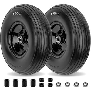 4.00-6 Flat-Free Solid Tire and Wheel 13" Wheelbarrow Tire by Cenipar With 3/4" & 5/8" Grease Bushing and 1.75" Centered Hub 4.00-6 tire and wheel for Garden Cart Trolley Hand Truck, 2 PC