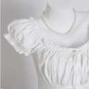 SOLY HUX Women's Frill Trim Button Down Shirts Tie Front Puff Sleeve Ruffle Blouse Tops (White, L)