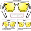 URUMQI Night Vision Glasses Fit Over Eyeglasses for Women Men, Anti Glare Polarized NightTime Glasses Oversized Yellow Lens (02 Transparent Grey Frame/Night Vision Lens)