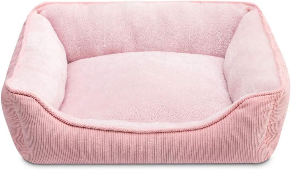 Hollypet Rectangle Plush Dog Bed Cat Bed Self-Warming Pet Bed, Pink (22" x 18" x 6")
