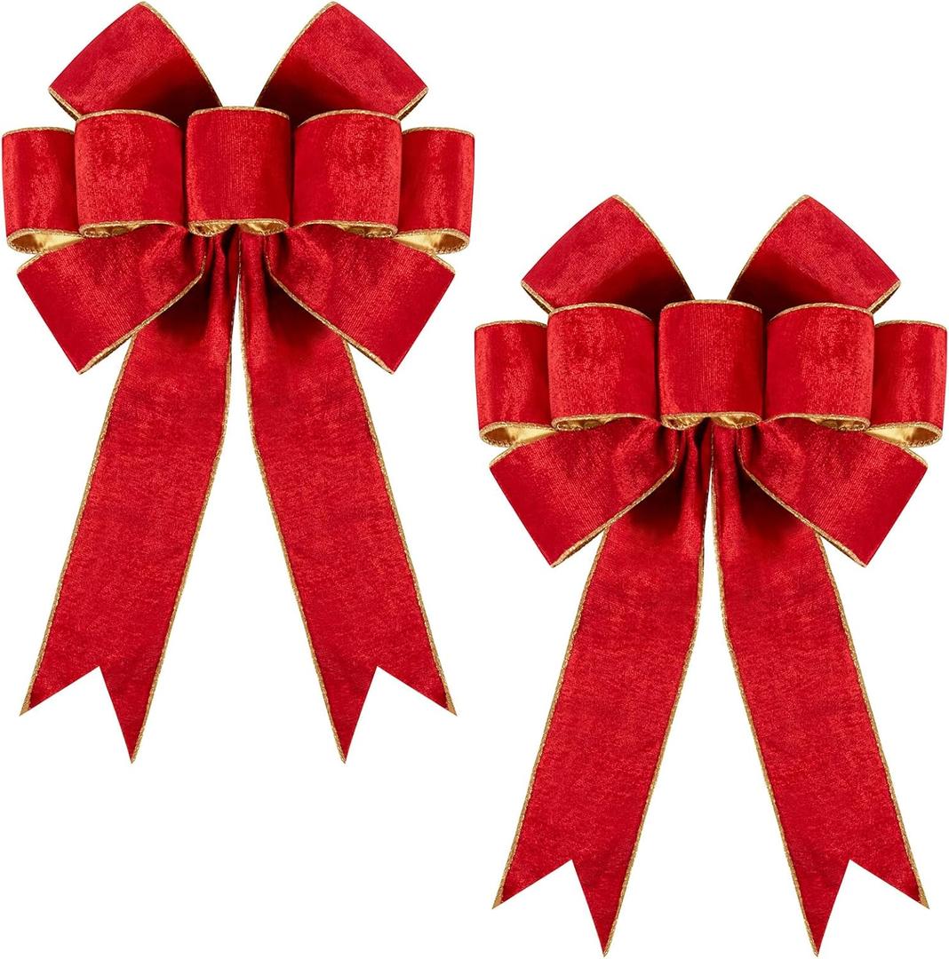 Utehilly 2pcs Large Christmas Bows Velvet Red Bows Holiday Red Christmas Bows Decorations for Wreath Velvet Bows Decor for Christmas Tree Topper, Front Door, Outdoor(24 * 16 inch)