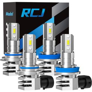 RCJ Fog Weather Light Bulbs, 9005/HB3 H11/H8/H9 Bulbs Combo 6000K Cool White with Cooling Fan, Plug-N-Play, Pack of 4 RCJ Fog Weather Light Bulbs, 9005/HB3 H11/H8/H9 Bulbs Combo 6000K Cool White with Cooling Fan, Plug-N-Play, Pack of 4