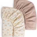 Muslin Crib Sheets for Girls Boys, 2 PCS Soft and Breathable Fitted Baby Sheet for 52" x 28" Standard Crib Mattress and Toddler Bed (Blush, Rainbow)