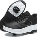 LED Roller Skate Shoes for Kids Boys Girls Light Up Roller Sneakers with Detachable Wheels Rechargeable Flashing Wheeled Shoes (12 Little Kid, Black-999)