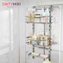 SWTYMIKI Over the Door Shower Caddy - 3 Tier Adjustable Shower Organizer Hanging with Soap Holder, No Drilling Stainless Steel Bathroom Rack Hanging for Body Wash, Shampoo, Soap, Razor, Silver