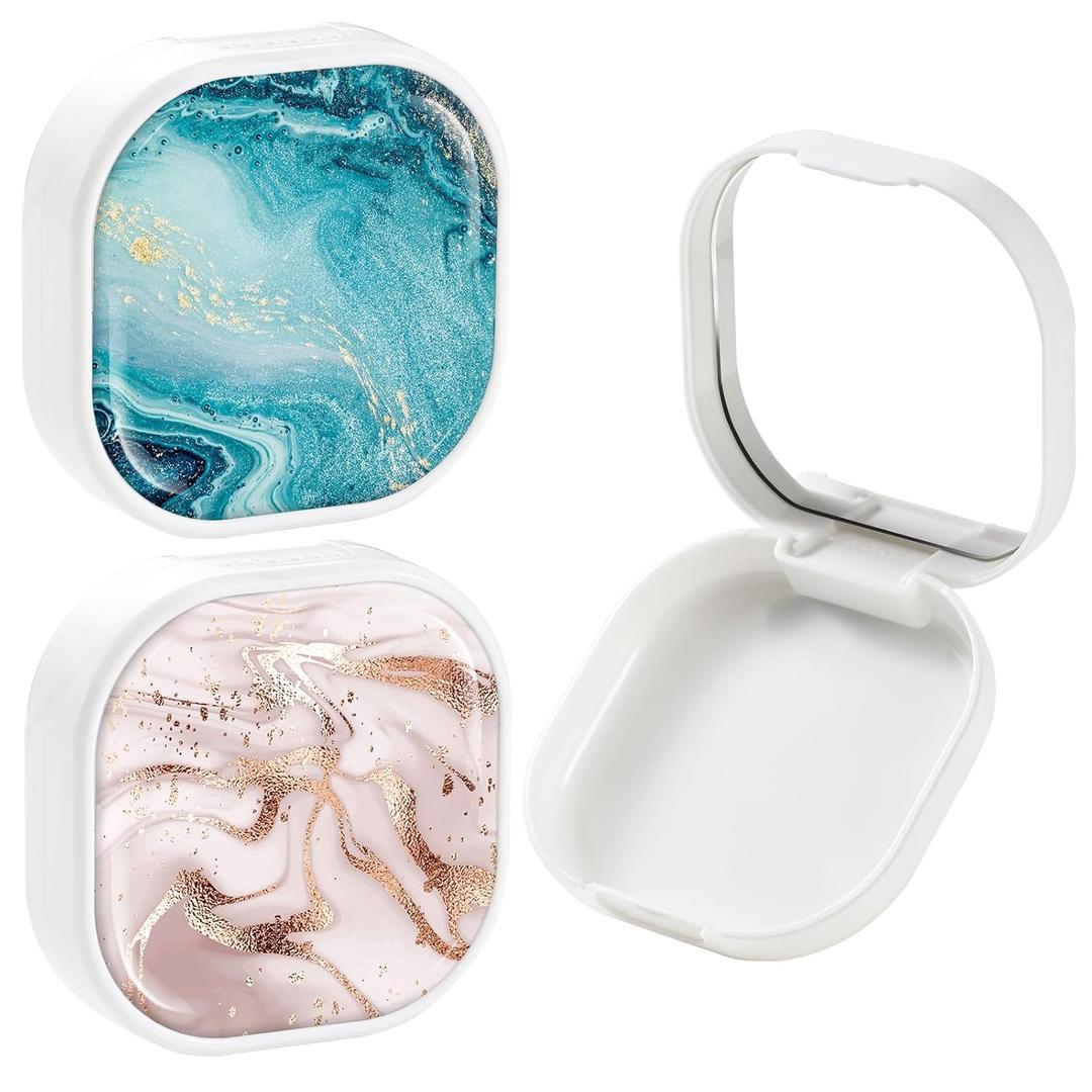 2 Pack Retainer Case, Denture Case Night Guard Mouth Guard Compatible with Invisalign，With Mirror and Ventilation Holes