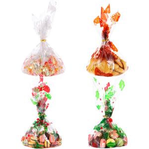 DANHMAO 48 Pcs Christmas Cellophane Cookie Tray Bags Clear Cello Tray Bag 15.5 x 18 Christmas Cookie Bags with Twist-Ties for Xmas Party Favors, Baking Gifts & Family Gatherings