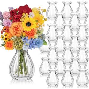Ninehaoou 40 Pieces Glass Bud Vases for Centerpieces Bulk Mini Flower Bouquets Vases Small Cute Crystal Ribbed Glass Bud in Bulk for Wedding Baby Bridal Shower Table Party Home Decor (Clear)