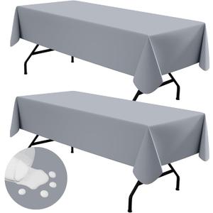 homing 2 Pack Rectangle Vinyl Tablecloth, Waterproof Spillproof Plastic Flannel Backed Table Cloth, Wipe Clean Table Cover for Dining, Buffet Parties and Camping (Grey, 60" x 84")