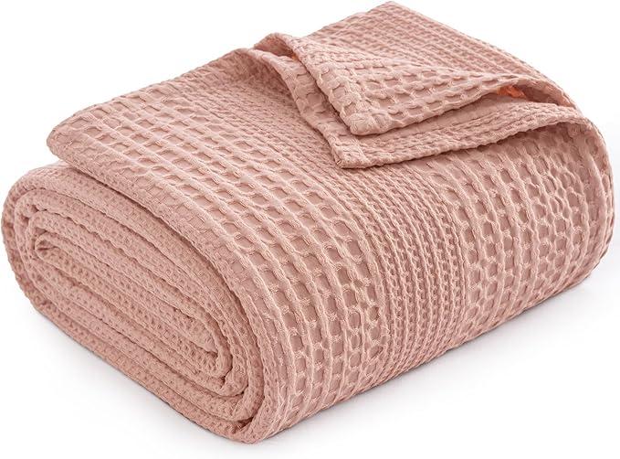 PHF Lightweight Waffle Weave Blanket Twin Size, Breathable & Ultra Soft, 66"x 90" Soft & Cozy Thin Blanket for All Season & Hot Sleepers, Bed, Home Decor - Rose Pink