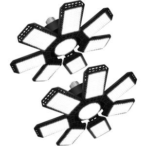 2 Pack LED Garage Light, 240W 24000LM 6500K LED Shop Lights, Garage Lights Ceiling Led with 7+1 Deformable Panels, E26/E27 Bulb Socket Lighting for Shop, High Bay, Attic, Basement, Warehouse