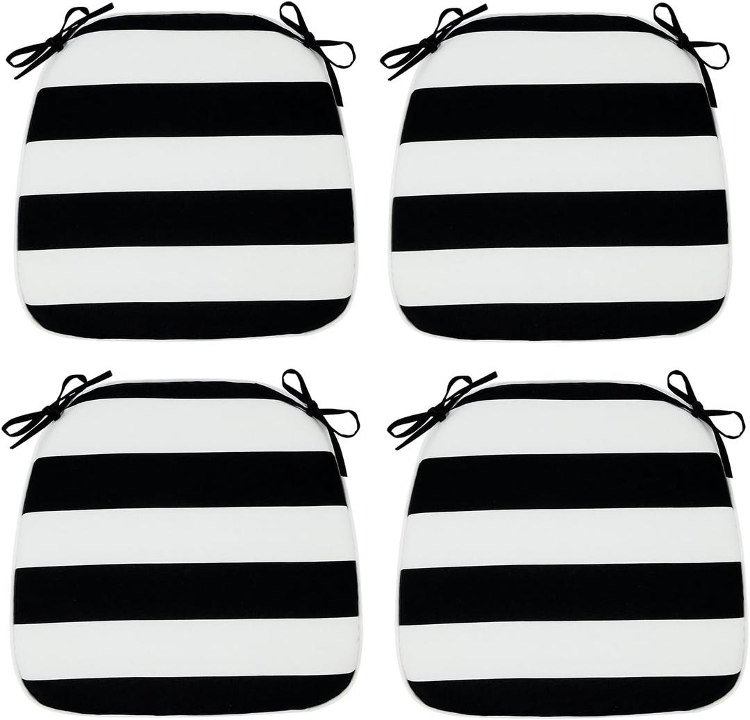 Magpie Fabrics Outdoor/Indoor 17"x16"x2" Chair Cushions with Ties Set of 4, Waterproof All Weather U-Shape Seat Pads Decoration for Patio Garden Furniture Home Office (Black White)