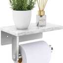 Brushed Nickel Toilet Paper Holder with Natural Marble Shelf, Screw Wall Mounted, Tissue Roll Holder for Bathroom Washroom