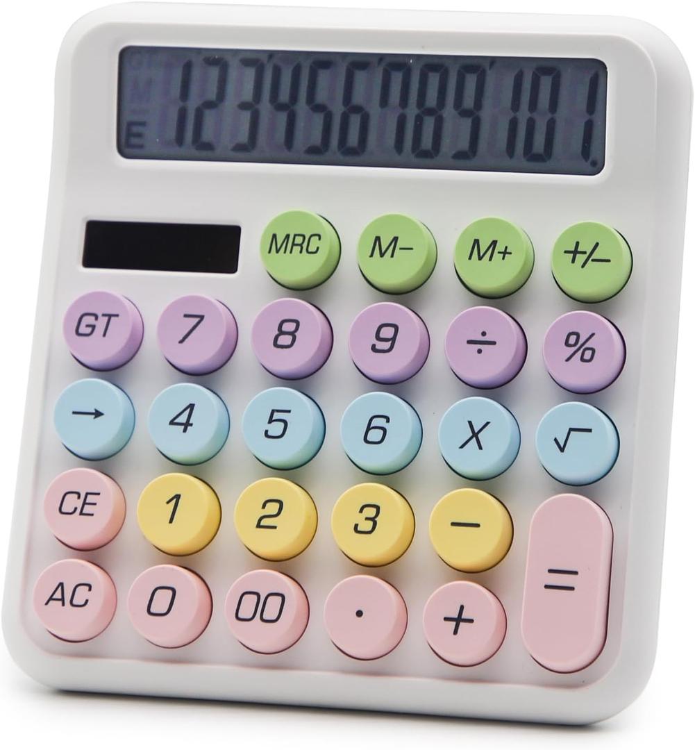 OFFIDIX Calculator 12 Digit Large LCD Display,Basic Desktop Big Button Dual Power Solar Calculator for Office,School,Home,White