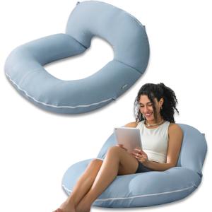 INSEN Reading Pillow, Back Pillow for Sitting in Bed for Reading, Nurse & Relax, Reading Pillow for Adults, Moms & Kids, Sit Up Pillow for Bed (Cooling Cotton-Blue, Basic)