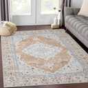 GlowSol Area Rug 5x7 Oriental Area Rug Ultra-Thin Washable Vintage Area Rug Non-Slip Non Shedding Area Rug Low-Pile Indoor Throw Rug for Bedroom Living Room (Pink/Orange)