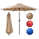 9FT Outdoor Patio Umbrella with Push Button Tilt and Crank, Waterproof Table Umbrella with 8 Sturdy Ribs, Pool Umbrella for Market, Beach, Garden, Deck, Backyard,Terrace, Restaurant (1 Pack,  Khaki)