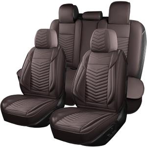 HChengkikz Nappa Leather Car Seat Covers Full Set, Brown Car seat Protector 5 Seats, Waterproof Car Seat Cushion, Universal Automotive Seat Covers Fit for SUV Truck Pick-up Sedan, Front and Rear