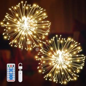 Besight Firework Lights USB Hanging Sphere Lights 2 Pack, Copper Wire Fireworks Light for Chiristmas, Rechargeable LED Star String Lights Fairy Lights with Remote for Wedding Party Garden Decoration