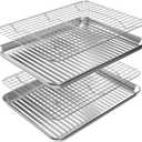 ROTTAY Baking Sheet, Half Sheet Pan with Cooling Rack Set [2 Pans + 2 Racks], Stainless Steel Baking Pan for Oven, Warp Resistant & Heavy Duty & Rust Free, Size 18 x 12 x 1 Inches