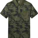 MoFiz Men's Camo Polo Golf Shirt Hiking Dry Fit Short Sleeve T-Shirts Pique Collared Polo Jersey (Green, XXXL)