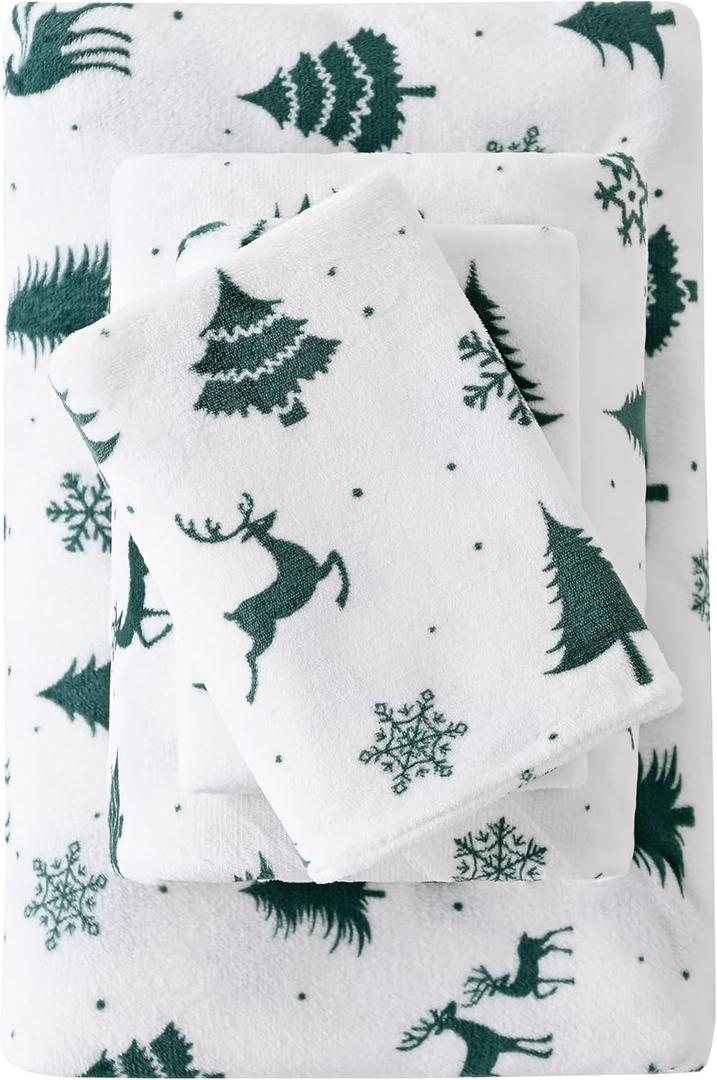 Viviland Plush Christmas Holiday Micro Fleece Queen Bed Sheet Set, Soft Fuzzy Polar Fleece Velour Velvet White Deer Snowflake Printed Sheets, Extra Warm Winter Fleece Bed Sheets Viviland Plush Christmas Holiday Micro Fleece Queen Bed Sheet Set, Soft Fuzzy Polar Fleece Velour Velvet White Deer Snowflake Printed Sheets, Extra Warm Winter Fleece Bed Sheets