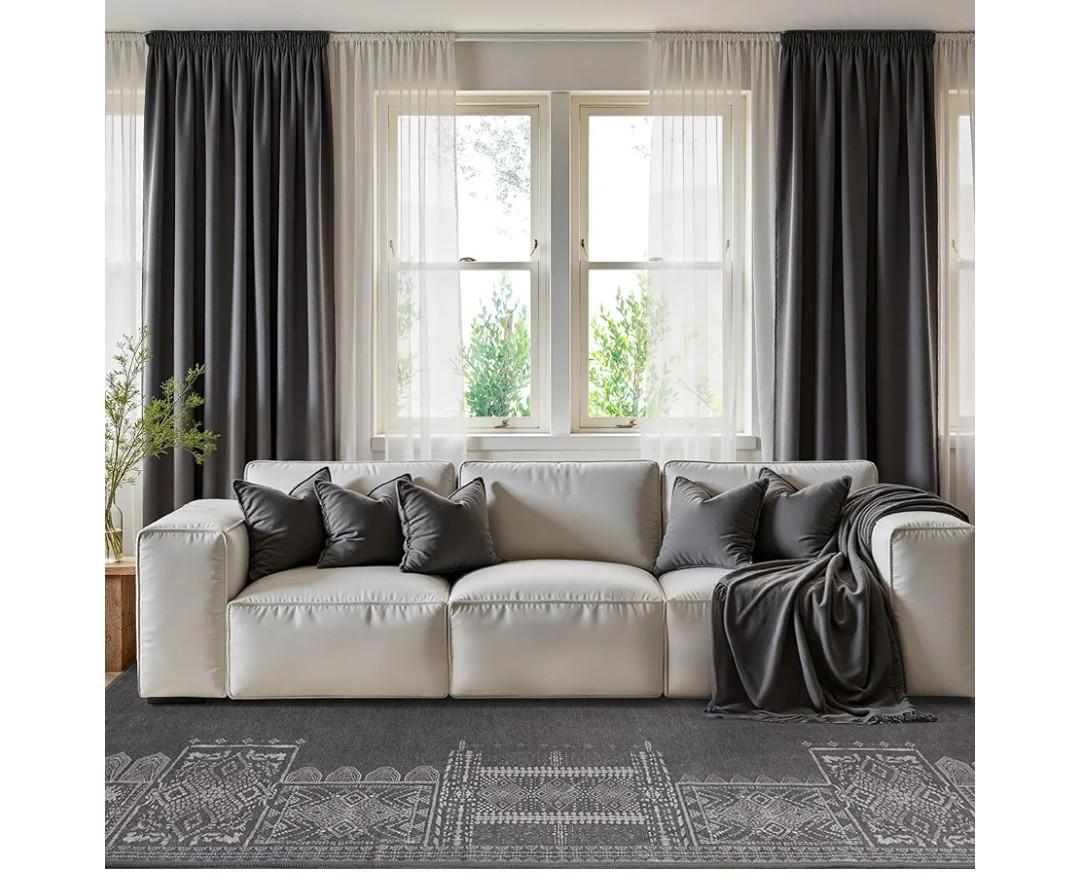 NICETOWN Machine Washable Area Rugs 8x10 for Bedroom Living Room - Boho Thin Non-Slip Large Geometry Area Rugs for Winter Entrance Mat Carpet for Bedroom Living Room Kitchen Laundry, Grey