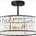 Crystal Black Ceiling Light, Modern Semi Flush Mount Ceiling Lighting Fixture, Round Hallway Lighting Fixtures Chandelier for Kitchen Entryway Bedroom Dining Room, 3-Light, 15.7 Inch