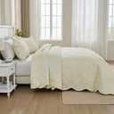 Oversized Bedspread 128x120 for Extra Tall King/California King Bed - Lightweight Quilted Coverlet Set 3 Pieces (1 Quilt, 2 Pillow Shams) - Cream