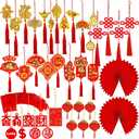 Winlyn 106 Pcs Chinese New Year Decorations Chinese Hanging Good Luck Ornaments Red Lanterns Festive Tree Ornaments Paper Fans for Asian Chinese Lunar New Year 2026 Year of The Horse Party Decor