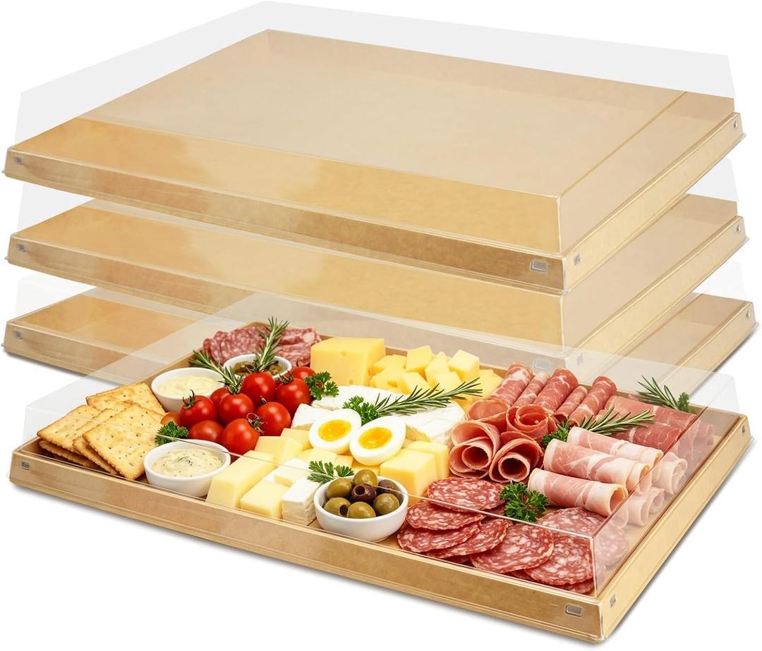 5 Pack Extra Large Disposable Charcuterie Board, 17.3"x11.8" Paper Charcuterie Boxes, Serving Trays with Lid for Lightweight Food Meal Prep, Sandwiches, Cake and Buffet