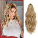 SOFEIYAN Ponytail Extension 16" Curly Wavy Claw Clip Ponytail Hair Extensions Small Claw Clip in Hairpiece Fluffy Clip on Pony Tails Jaw Clips for Women Synthetic Hairpiece, Blonde&Gold Highlights