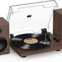 RetroAudio Vinyl Record Player with 24W Bookshelf Speakers, HiFi System Turntable for Viny Records, Vintage Vinyl Player with Magnetic Cartridge, BT in&Out, RCA Out, Auto Stop, 33/45RPM (Brown)