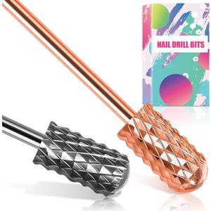 Nail Drill Bits, 2 Pcs Safety Nail Bits for Nail Drill, 3/32'' Tungsten Carbide Nail Drill Bit, Smooth Round Top Large Barrel Bits, Nail Supplies for Nail Tech to Remove Acrylic Nails (2XC) (Double Coarse-2XC)