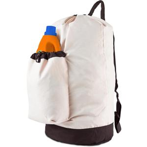 Laundry Bag Backpack with Shoulder Straps and Detergent Holder Clothes, Travel Laundry Backpack Bag Hamper for College Dorm Room (Khaki w Brown)