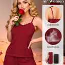 Girece Wine Red Pajamas for Women Set Ribbed Lace Trim Cami and Shorts Sexy 2 Piece Sleepwear with Elastic Waist Soft Sleeveless Pajama Set (Red, XXL)