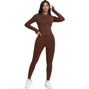 OVESPORT 2 Piece Workout Sets for Women Full Zip Workout Jackets and Seamless Leggings Outfits, S