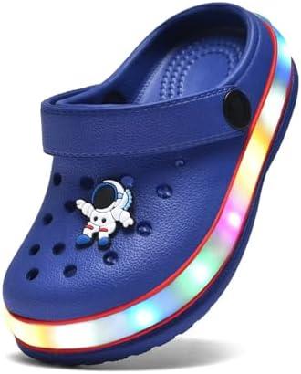 XPKWS Toddler Kids Clogs Boys Girls LED Garden Shoes Light up Sandals Slip on Quick Dry Beach Slippers, Size: 8 Toddler
