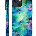 for iPhone 14 Plus Case, Blue Green Dragonfly Fantasy Pattern for Girl Women Boy Hard Hybrid Shell Shockproof Silicone Full Body Protective Frosted Case for iPhone 14 Plus