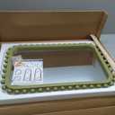 Bathroom Mirror for Wall with Wooden Beaded, 30"x20" Rectangular Solid Wood Vanity Mirror for Farmhouse, Bathroom, Bedroom Decor(Green)