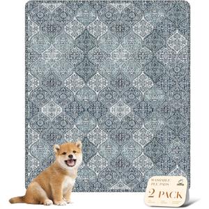 nunubaby Washable Pee Pads for Dogs, Stylish, Non-Slip and Leak-Proof Pee Pads. Reusable Potty Pads for Dogs for Crates and Floors.(Blue/Multi, 31" x36" ) (31x36 Inch (Pack of 2))