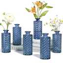 ComSaf Glass Bud Vases Set of 6, Small Diamond Bud Vases in Bulk, Mini Flowers Vases for Centerpieces, Vintage Decor Centerpiece for Table, Wedding Recepetion, Home, Housewarming Gift (Grey Blue)