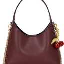 Small Hobo Bags for Women Cherry Shoulder Bag Purse Faux Leather Tote Handbag Trendy Chain Crossbody Bag (Wine Red)