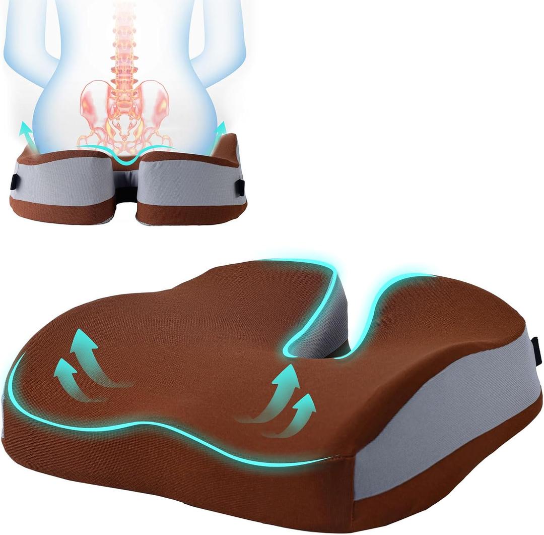 Seat Cushions for Office Chairs Wheelchair Cushion for Long Sitting Back PainMemory Foam Seat Car Computer Desk Chair CushionCoccyx Cushion for Tailbone Pain Relief Cushion Office Chair Brown