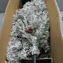 2 Pack 4 Ft Snow Flocked Christmas Entrance Tree, Artificial Xmas Tree with 60 LEDs Warm White Light Battery Operated 140 Branches 14 Pinecone Potted Tree for Outdoor Front Door Porch Home Decoration